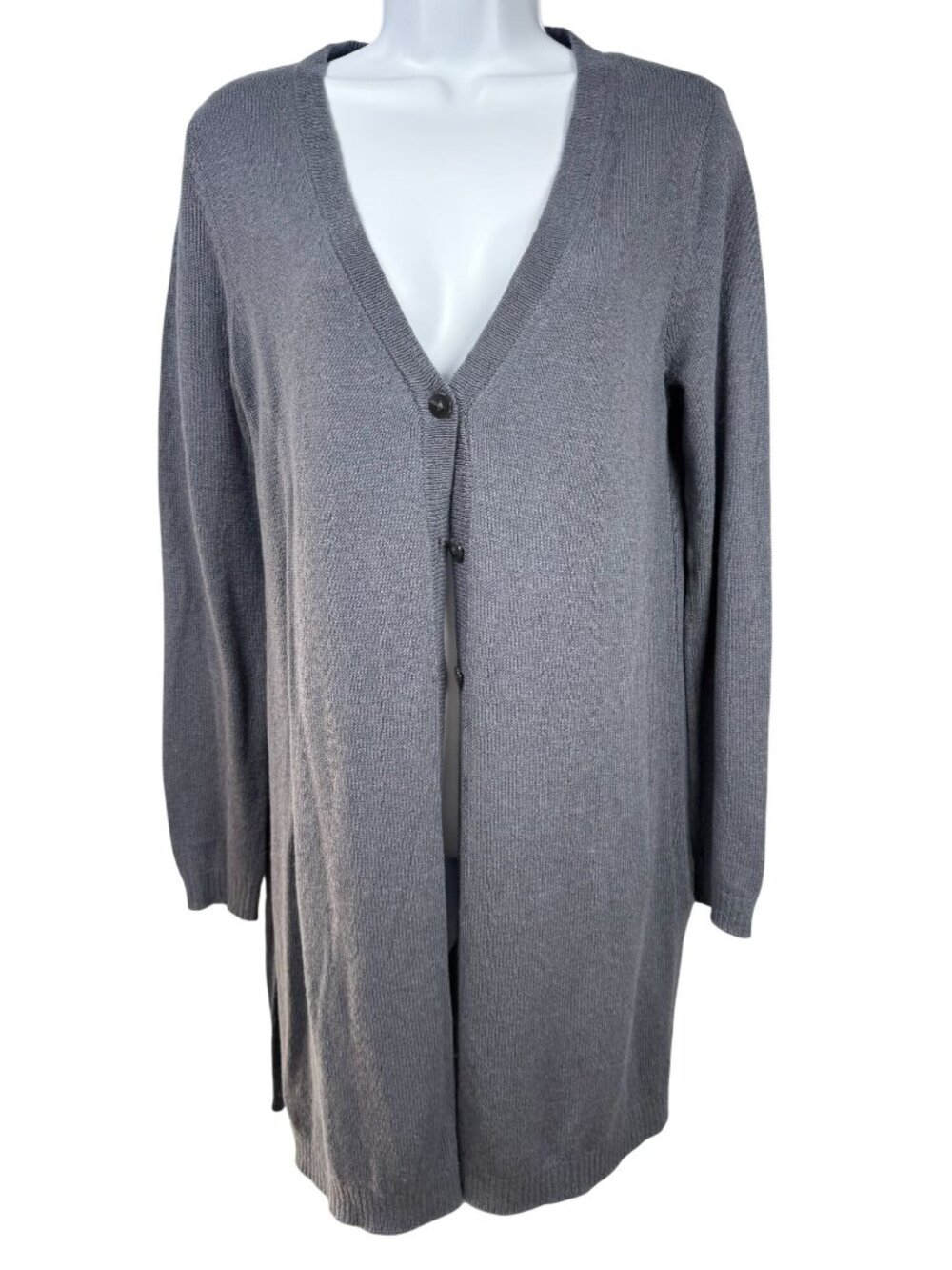NEW J. Jill WomensGray Smoke Linen Blend Long Cardigan Sweater Small Knit Button